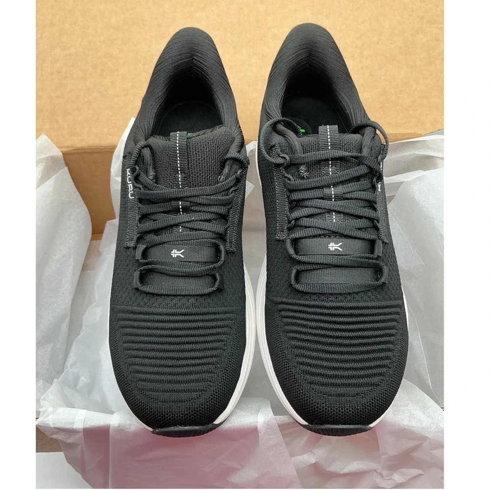 Kuru Atom Mens Athletic Sneakers Black White Knit Walking Running Shoes